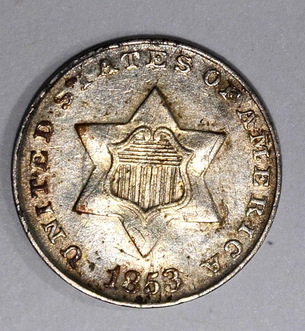 1853 3-CENT SILVER, AU