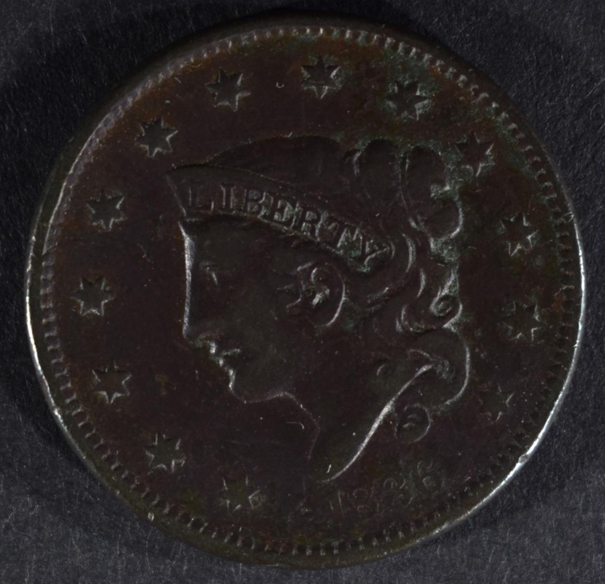 1836 LARGE CENT, N-1 VF dark