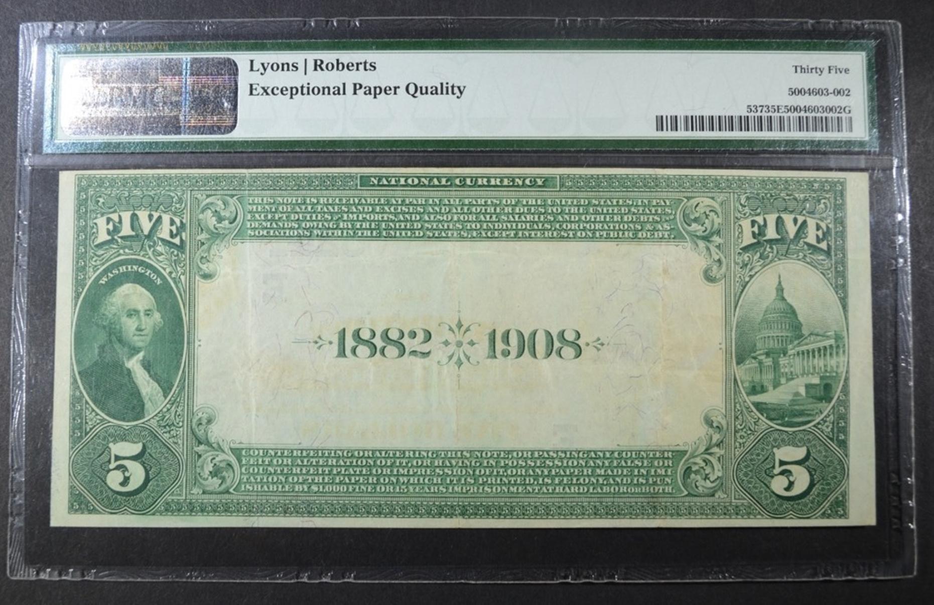 1882 DATE BACK $5 NATIONAL CURRENCY