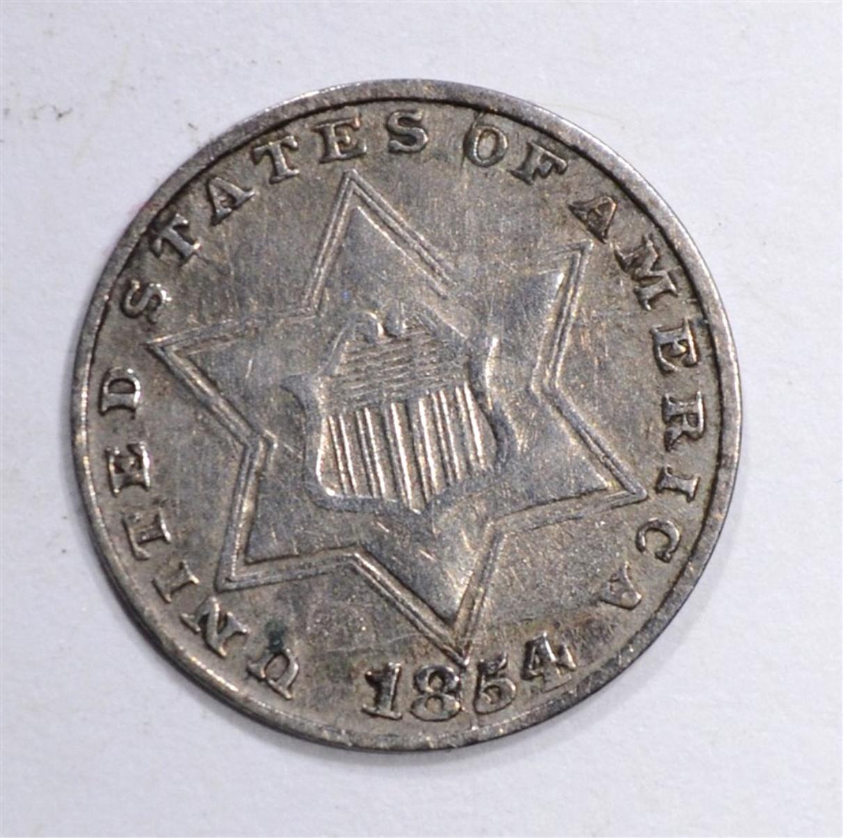 1854 3-CENT SILVER, AU NICE