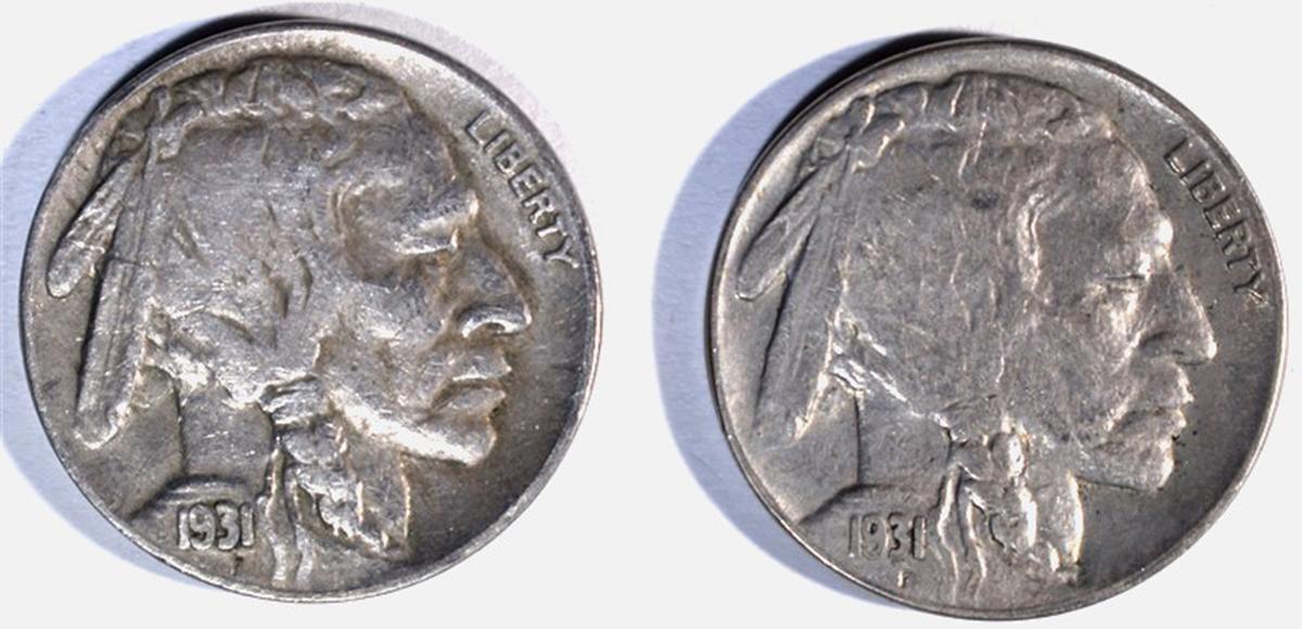 2-1931-S BUFFALO NICKELS, AU