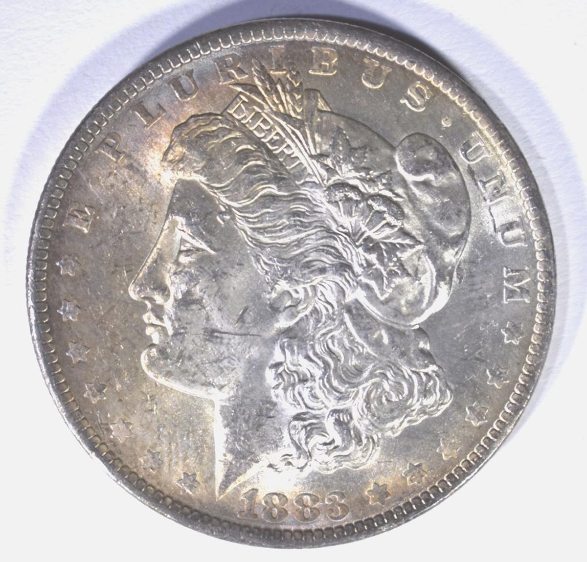 1883-O MORGAN DOLLAR, CH BU GORGEOUS OBV TONING