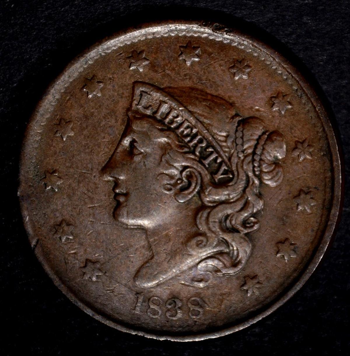 1838 LARGE CENT, VF