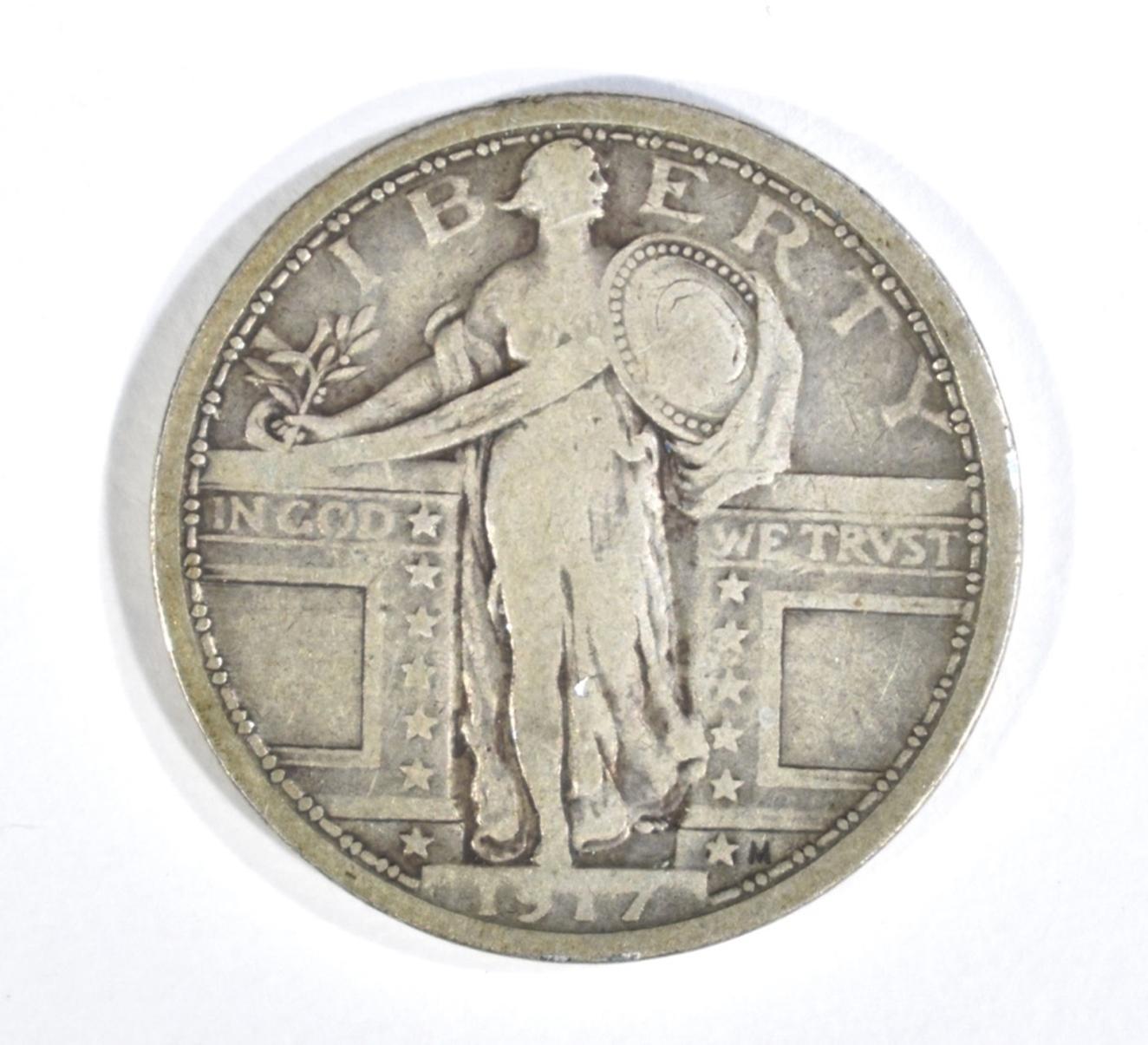 1917 TYPE-1 STANDING LIBERTY QUARTER, VG/F