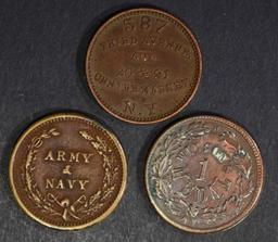 3 CIVIL WAR TOKENS; 1863 FREDERICK