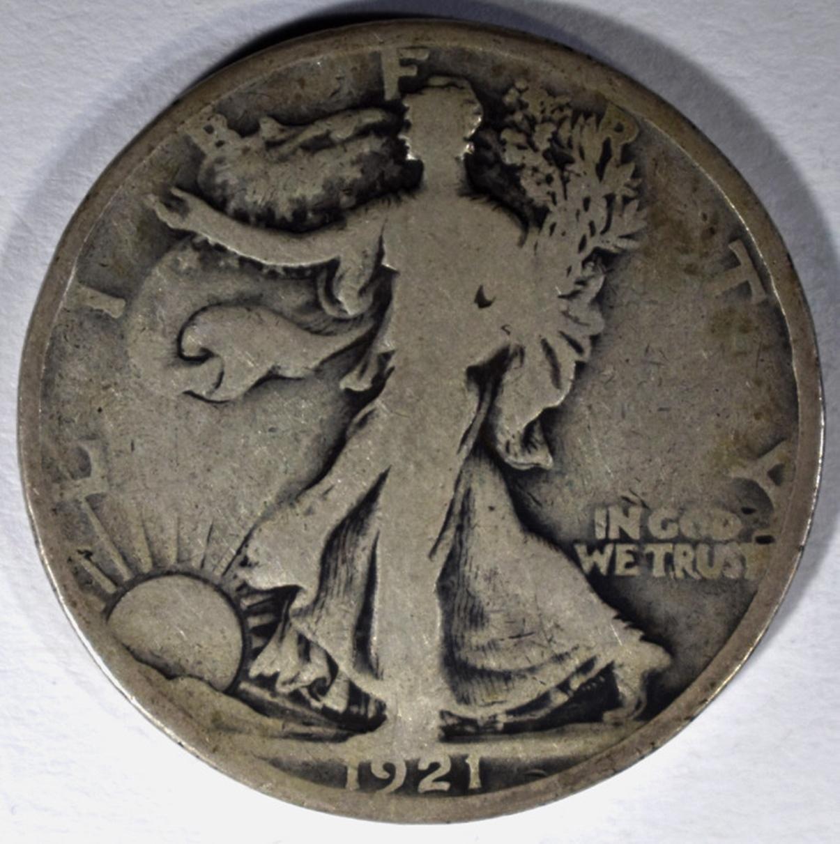 1921 WALKING LIBERTY HALF DOLLAR, VG/FINE SCARCE!