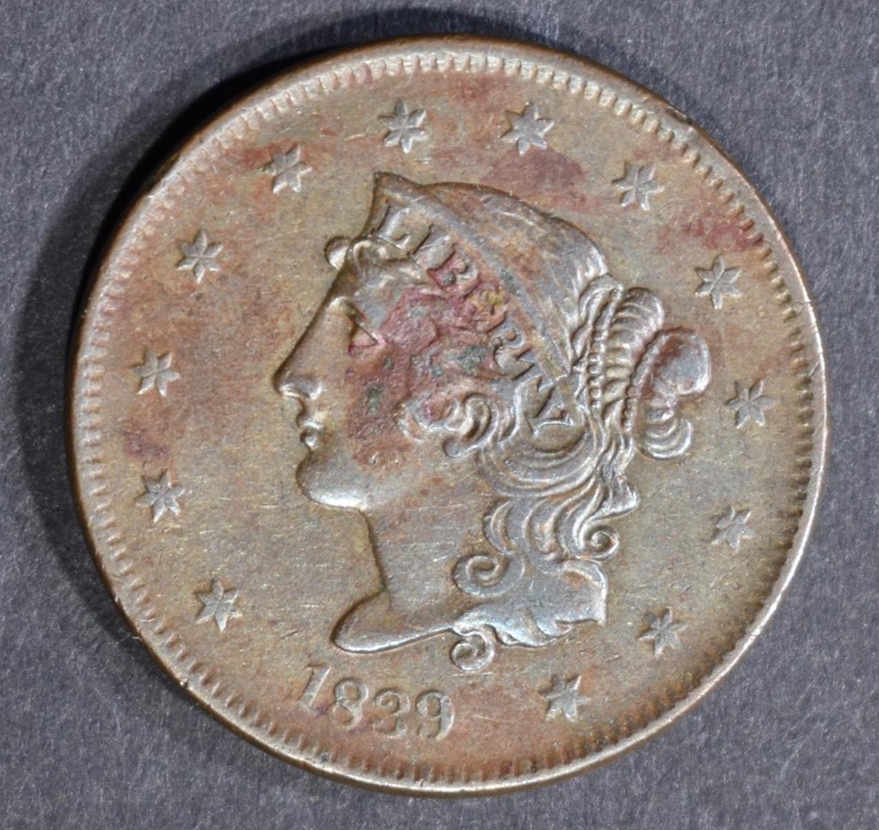 1839 LARGE CENT, XF