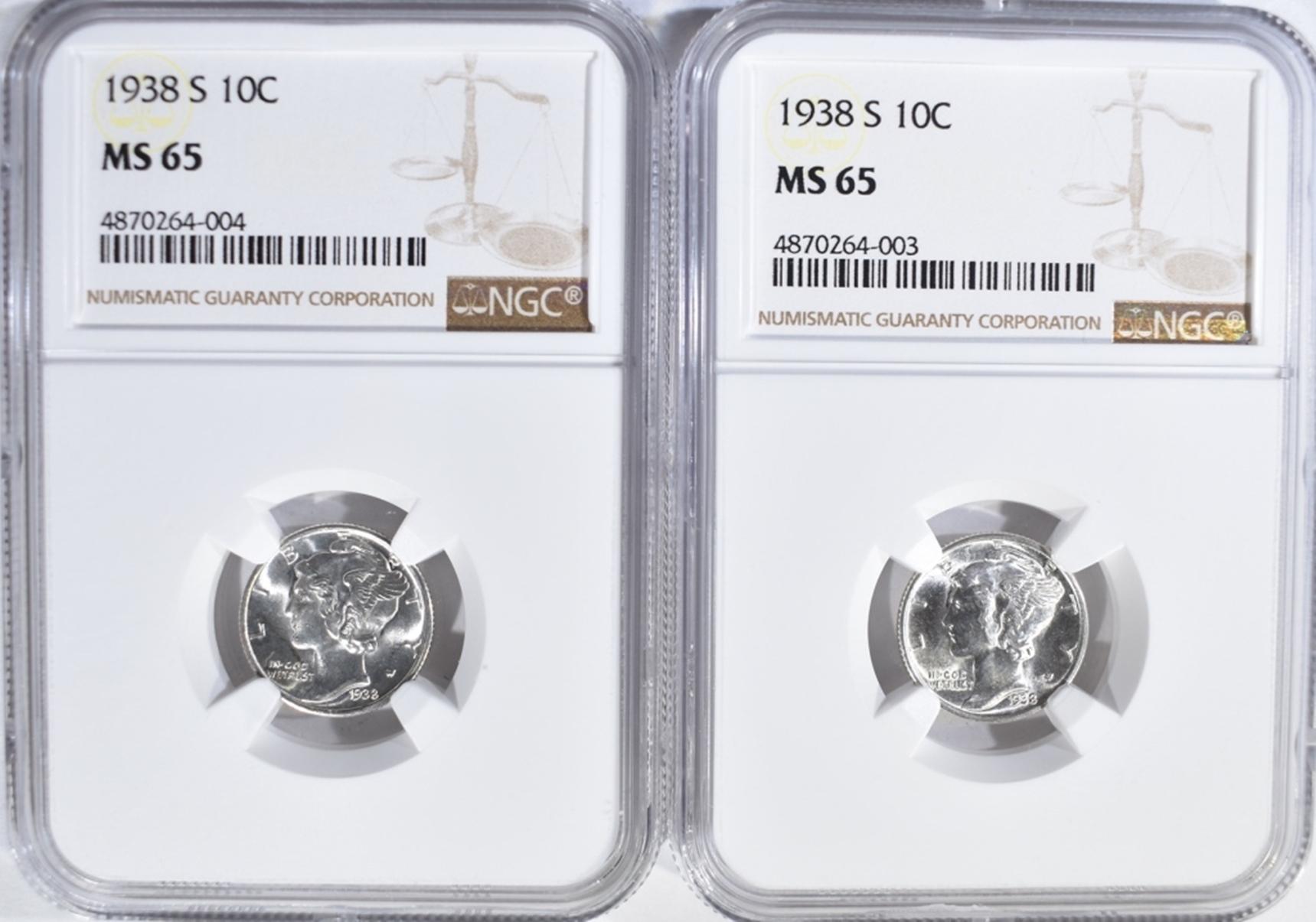 2-1938-S MERCURY DIMES, NGC MS-65 BETTER DATE