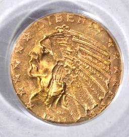 1911 $5.00 GOLD INDIAN, PCGS MS-61 OLD GREEN