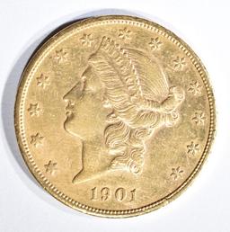 1901-S $20 GOLD LIBERTY AU+