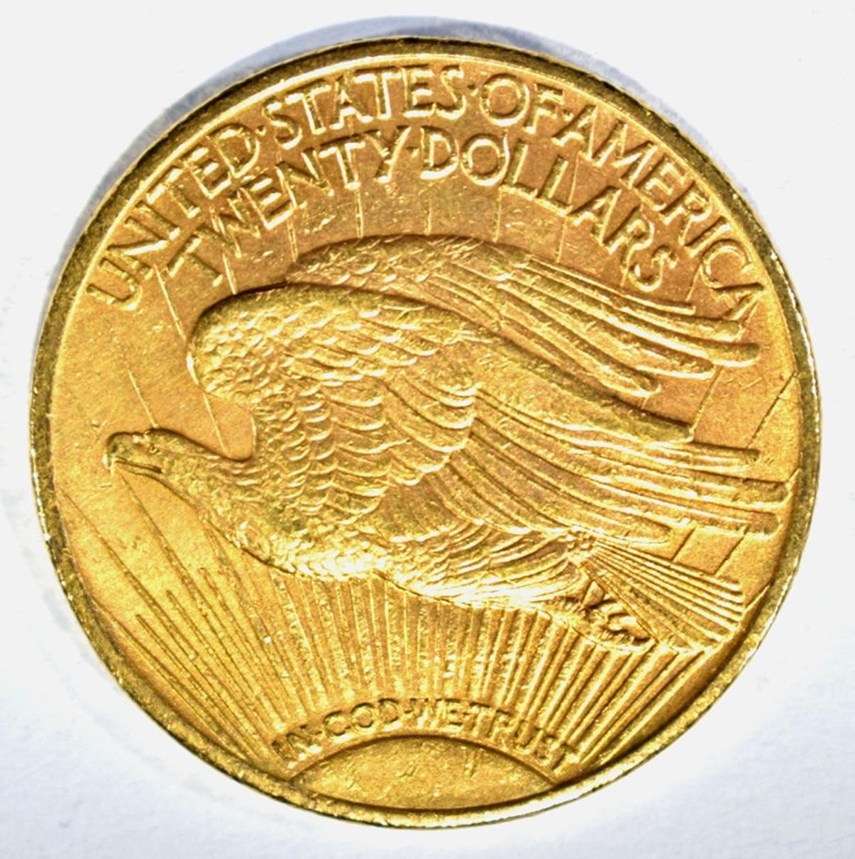 1910-D $20 GOLD ST GAUDENS AU/UNC