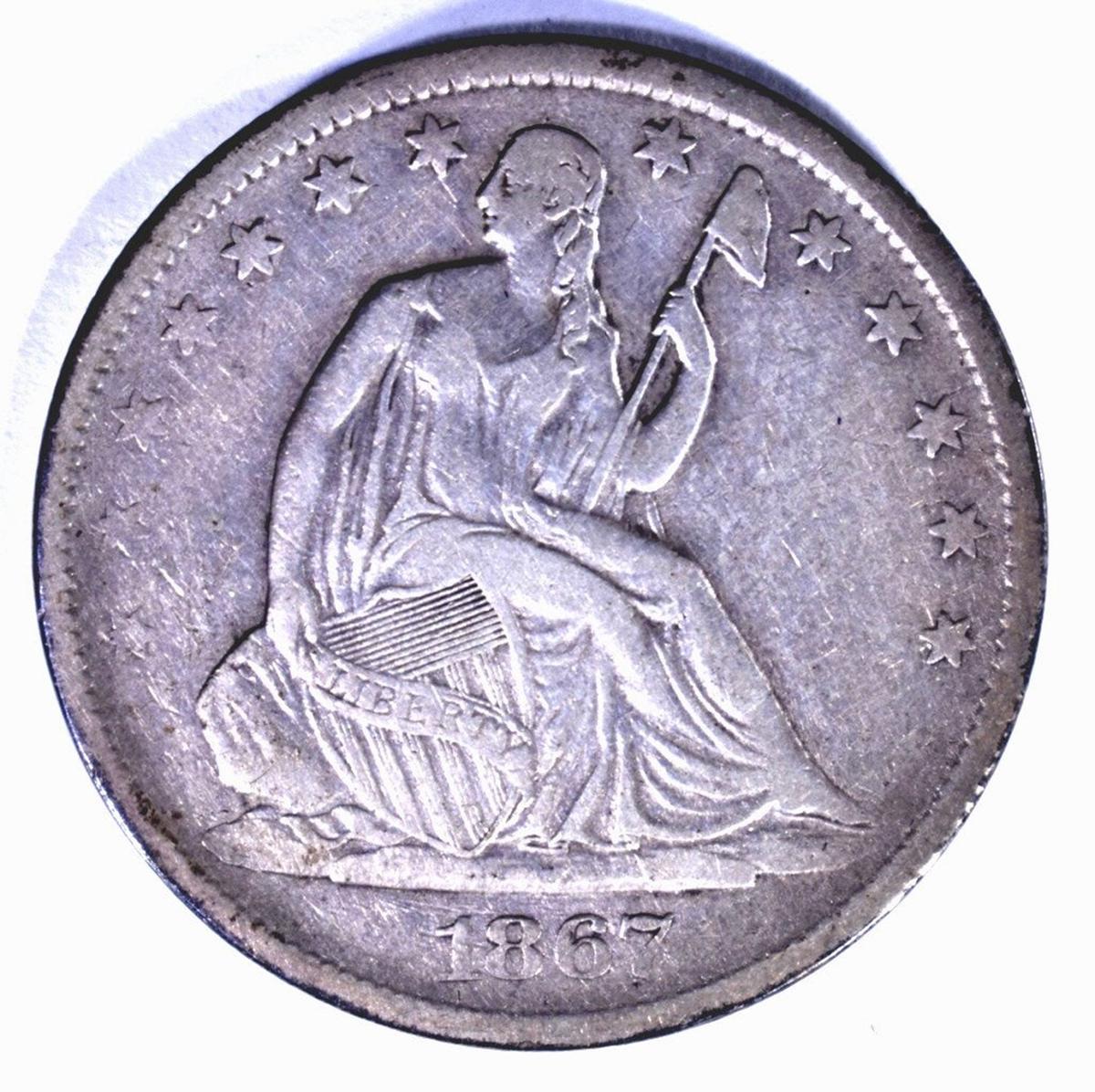 1867-S SEATED HALF DOLLAR VF/XF