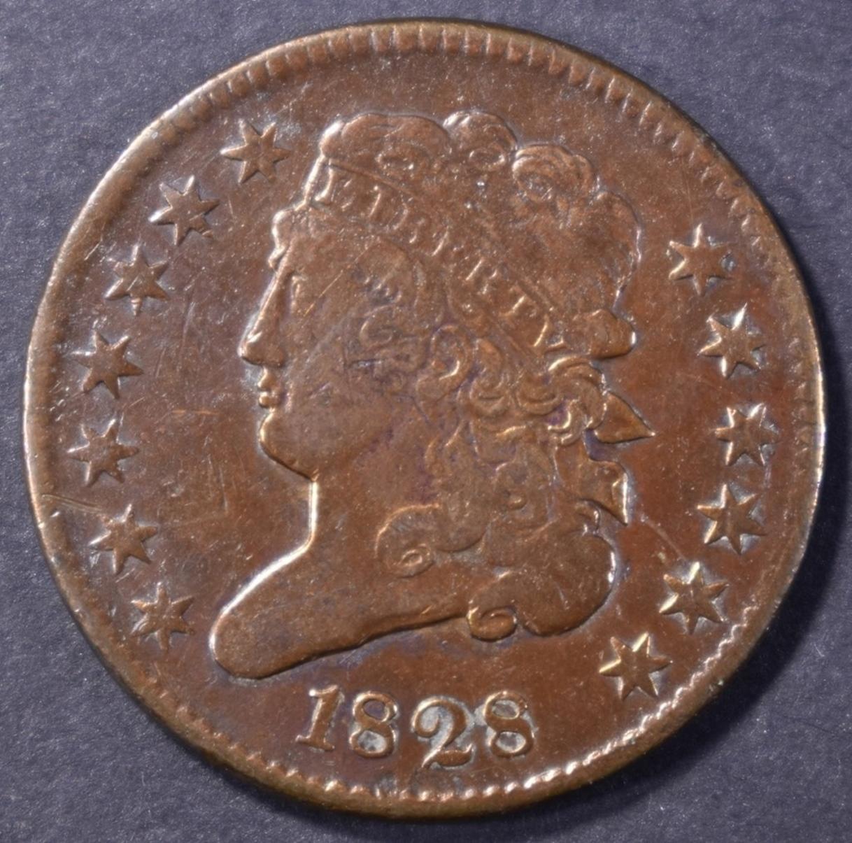 1828 HALF CENT, XF