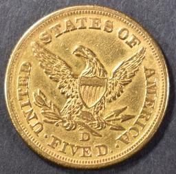 1853-D $5 GOLD LIBERTY AU/BU RARE