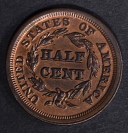 1853 HALF CENT, CH BU RB