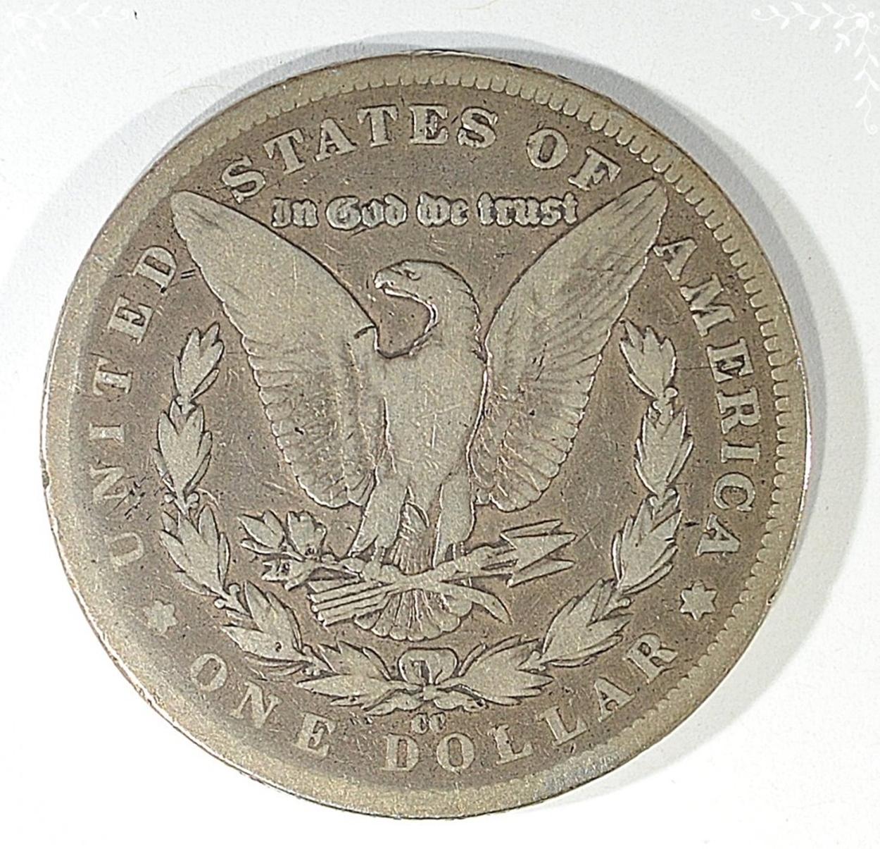 1892-CC MORGAN DOLLAR, VG/F