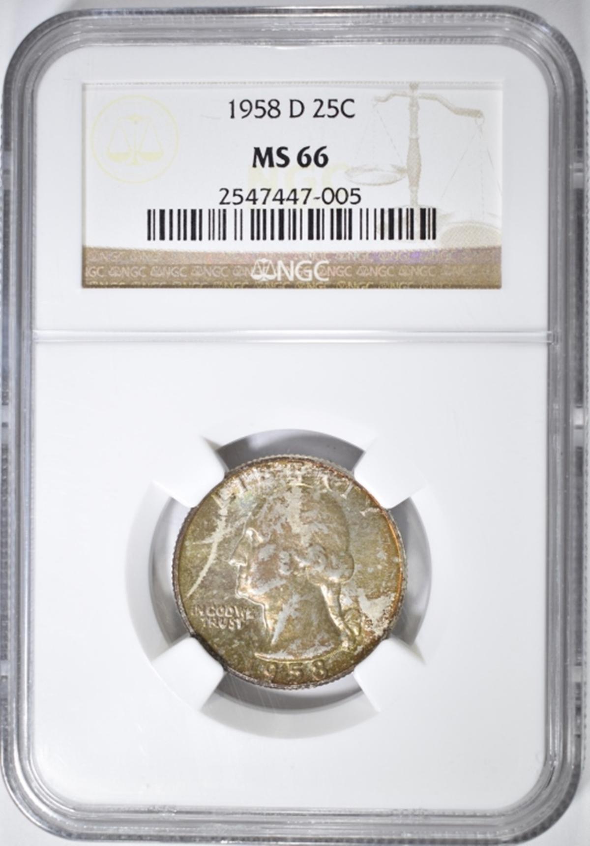 1958-D WASHINGTON QUARTER NGC MS-66 COLOR