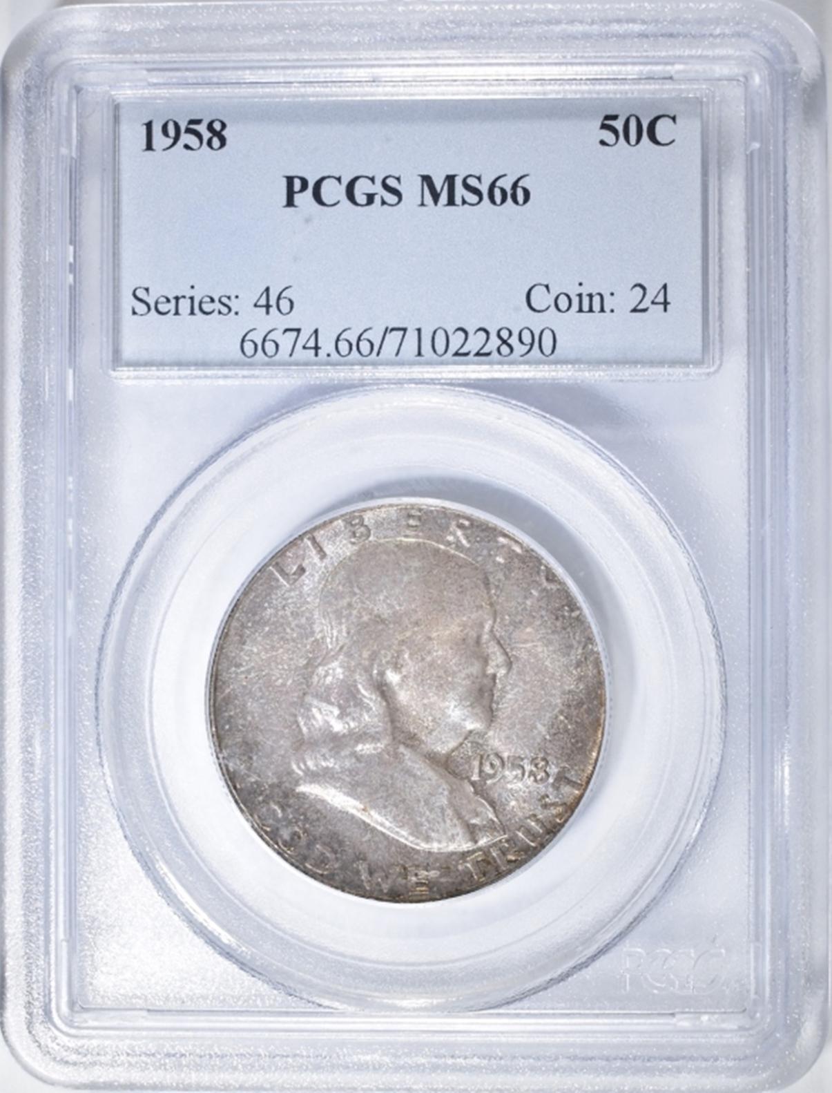 1958 FRANKLIN HALF DOLLAR PCGS MS-66 COLOR