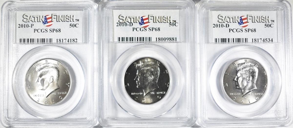 2010-P & 2- 2010-D KENNEDY HALVES PCGS SP-68