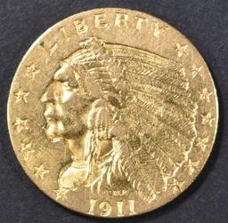 1911 $2.5 GOLD INDIAN HEAD  AU