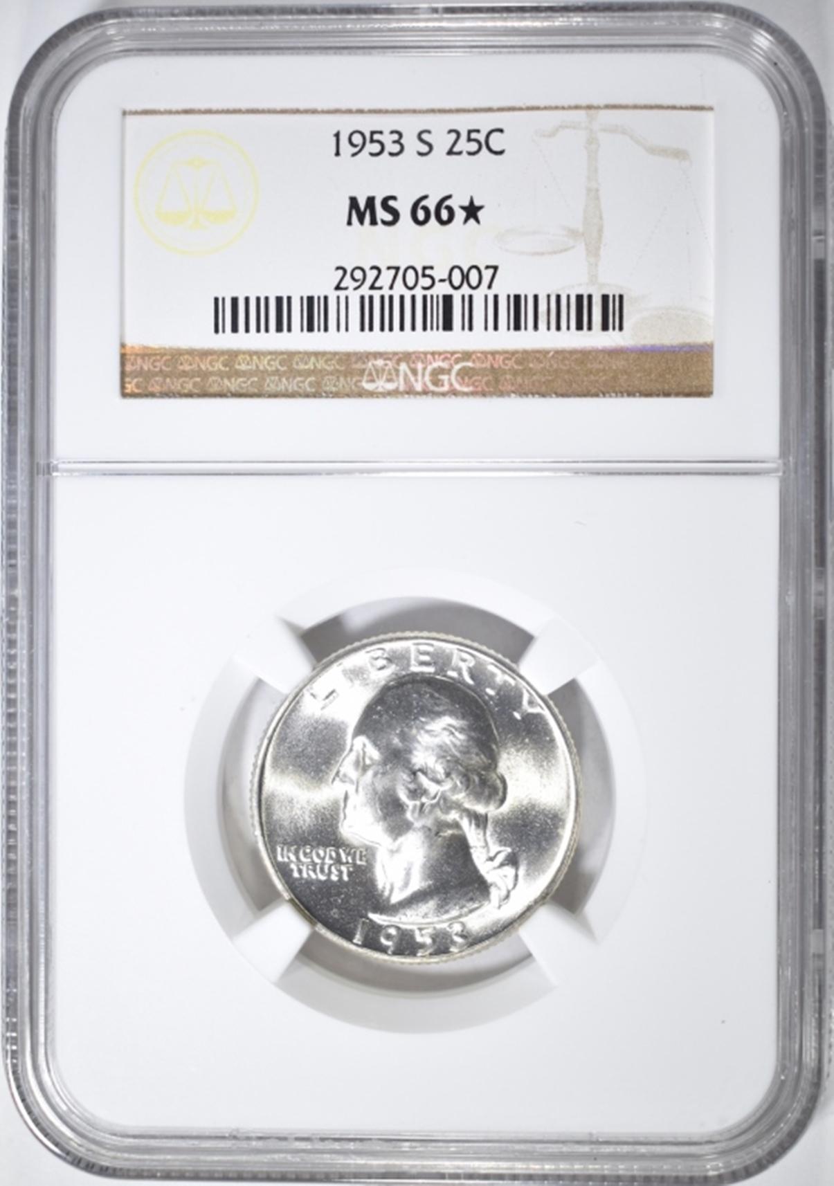 1953-S WASHINGTON QUARTER NGC MS-66*