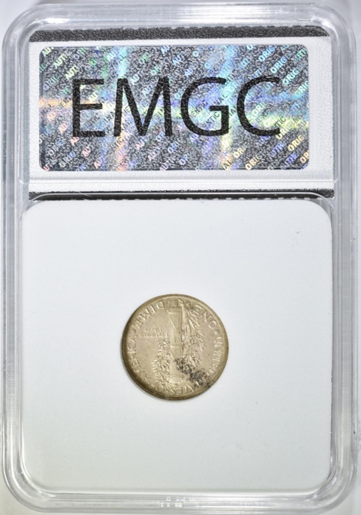 1916-D MERCURY DIME, EMGC AU/BU