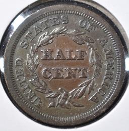 1854 HALF CENT   XF/AU