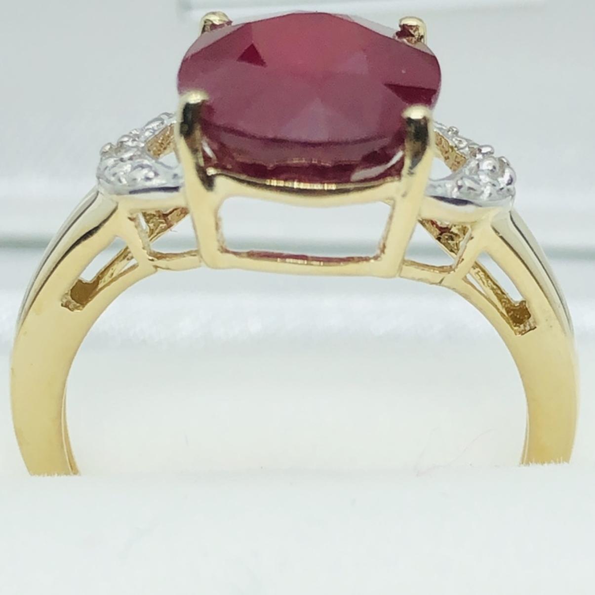 GOLD PLATED SIL RUBY DIAMOND RING SIZE 9