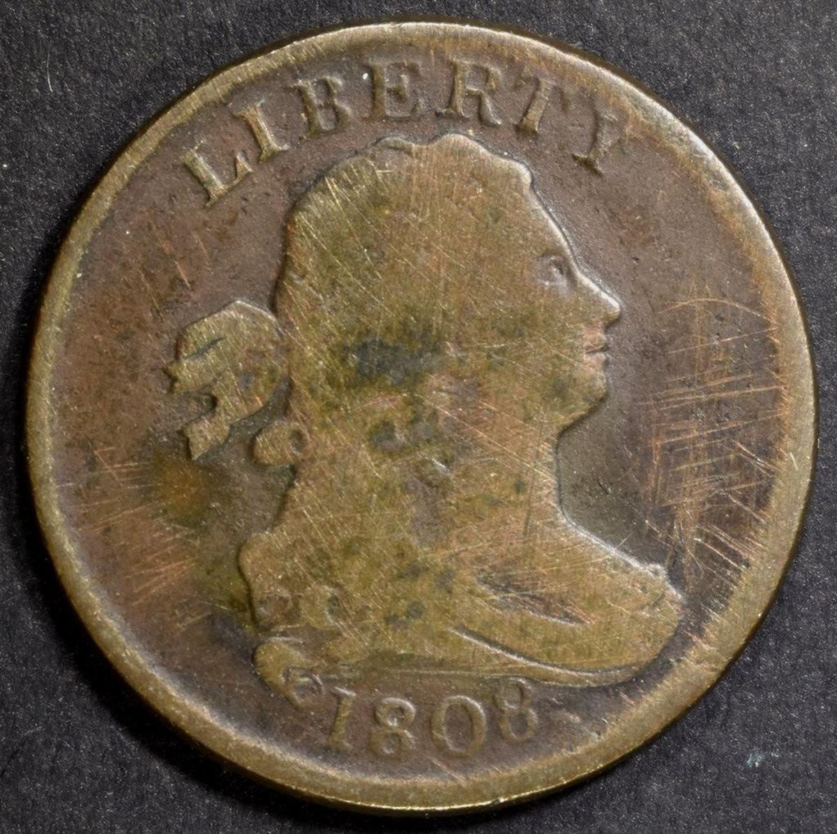 1808 HALF CENT, FINE