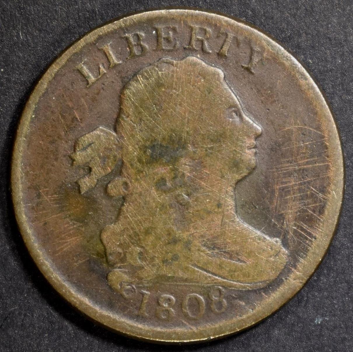 1808 HALF CENT, FINE