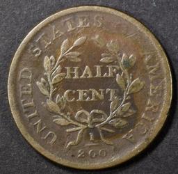 1808 HALF CENT, FINE