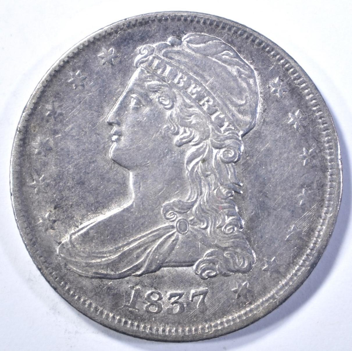 1837 REEDED EDGE BUST HALF DOLLAR, AU