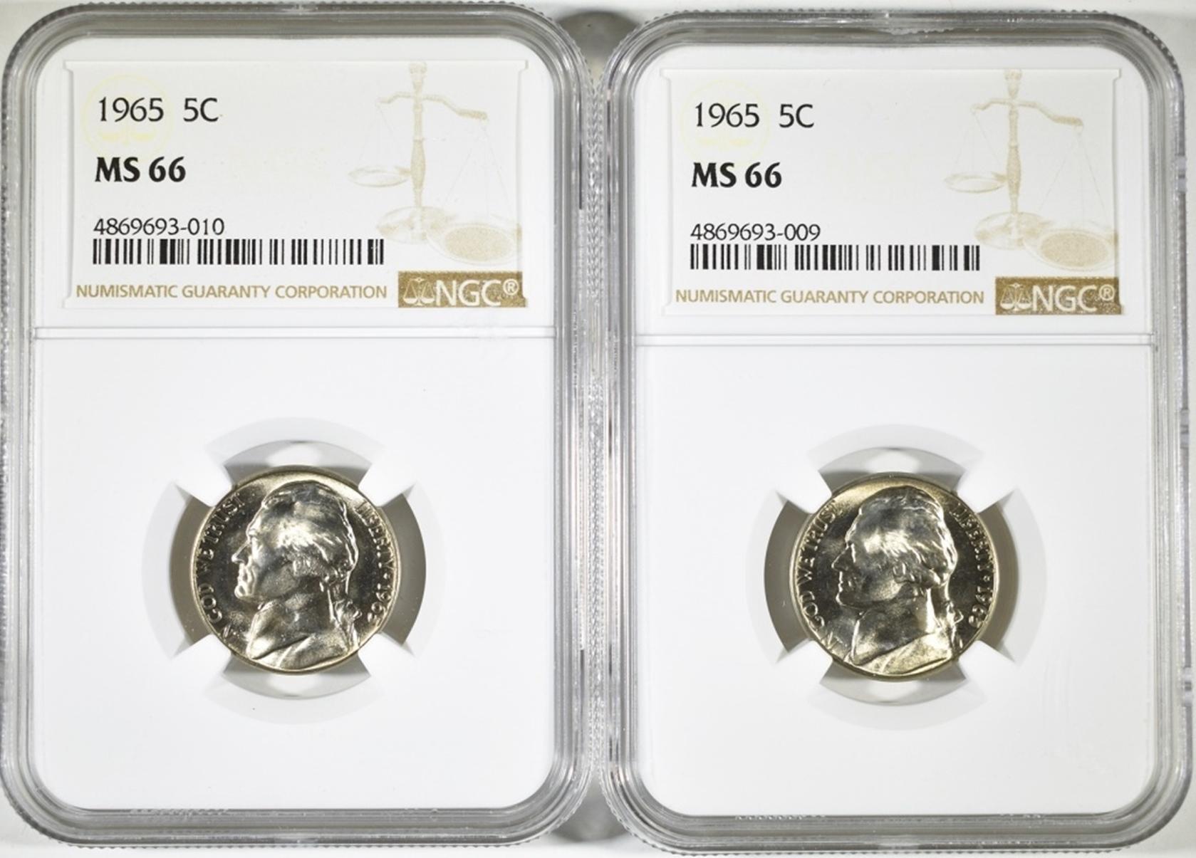 (2) 1965 JEFFERSON NICKELS NGC MS-66