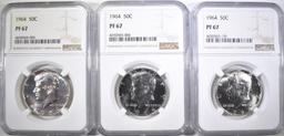 3-1964 KENNEDY HALF DOLLARS, NGC PF-67