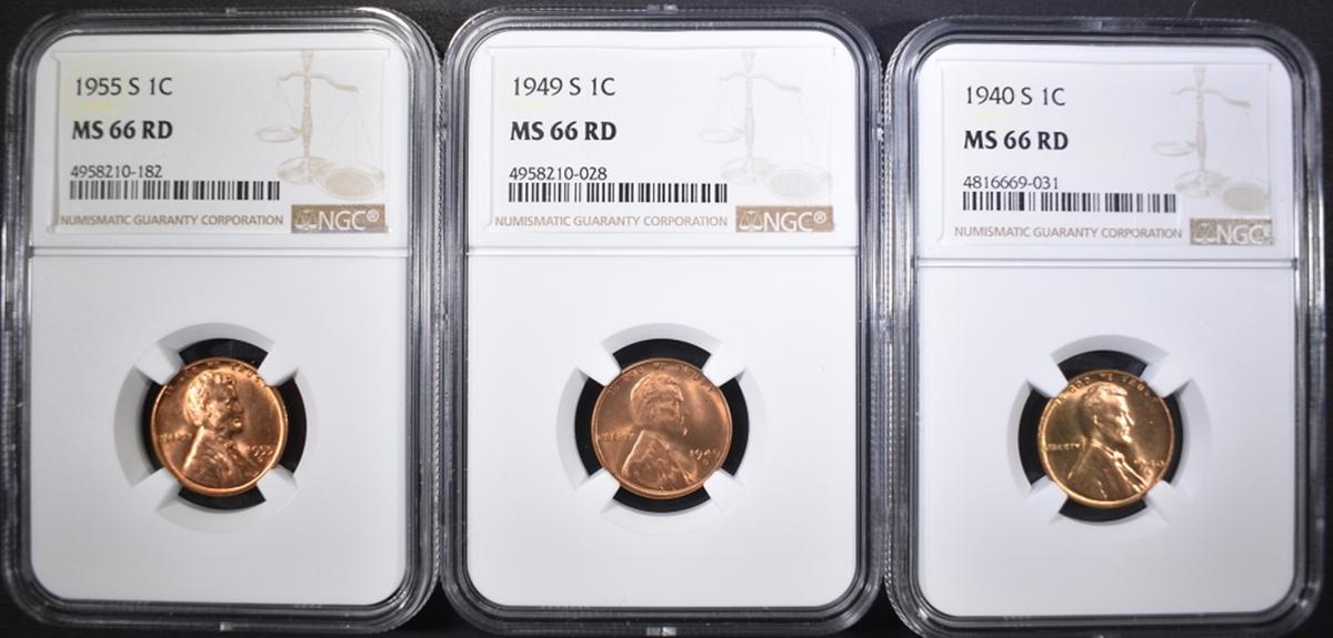 3-S MINT LINCOLN CENTS NGC MS-66 RED: