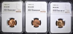 3-S MINT LINCOLN CENTS NGC MS-66 RED: