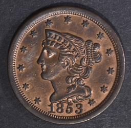 1853 HALF CENT, CH BU RB NICE