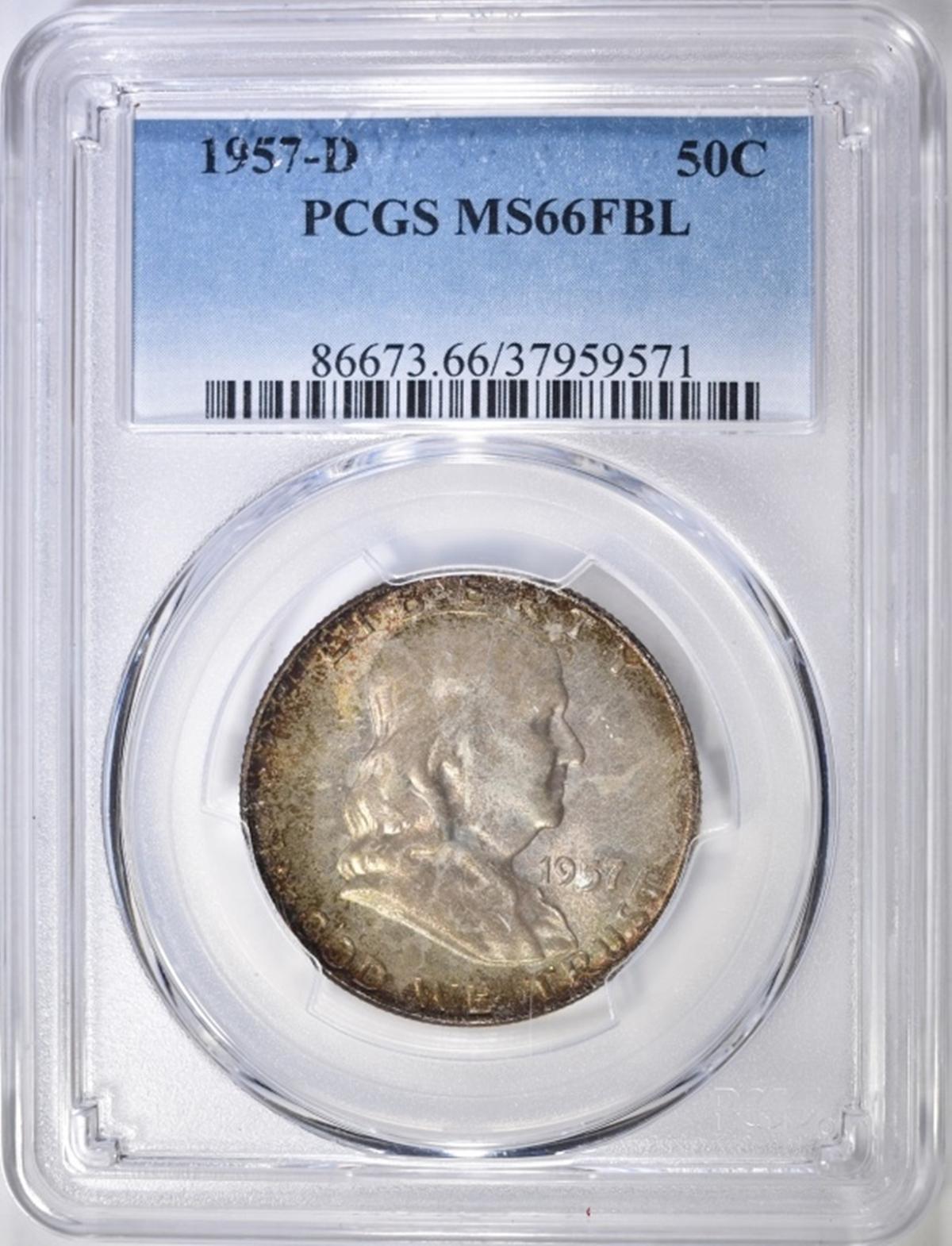 1957-D FRANKLIN HALF DOLLAR  PCGS MS-66 FBL