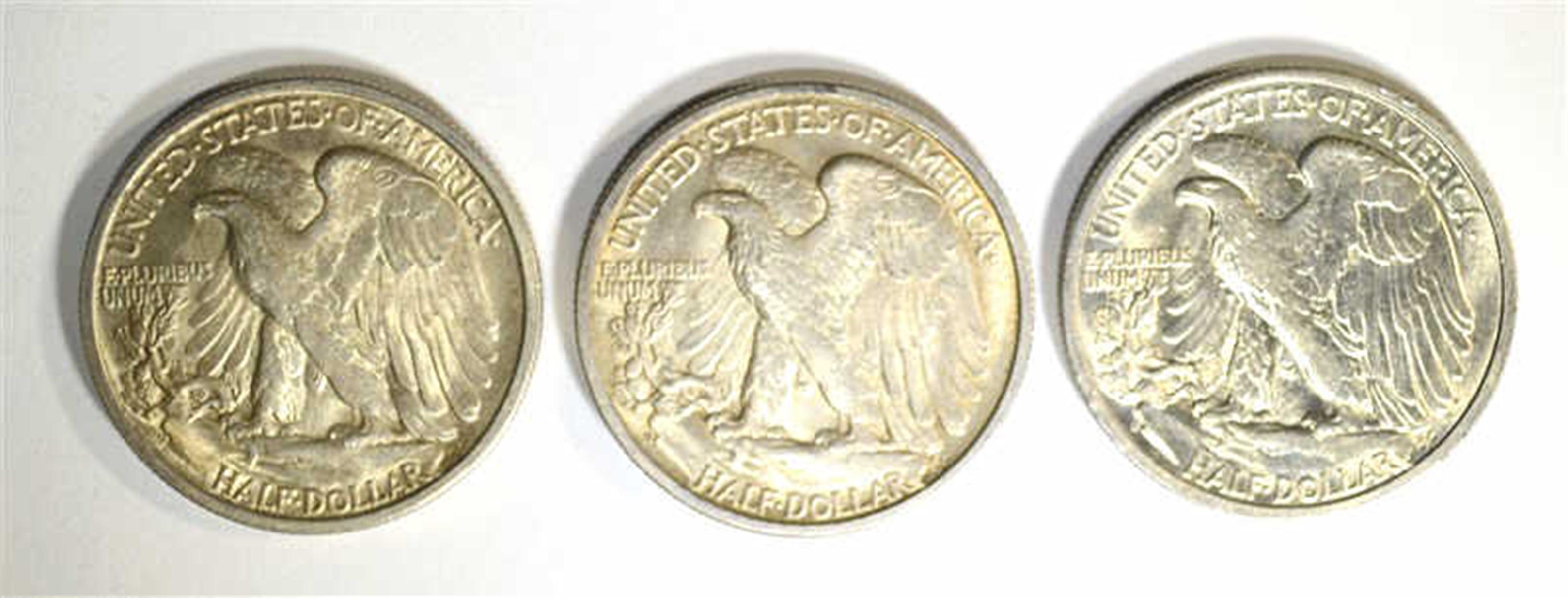 3-CH BU 1944-S WALKING LIBERTY HALF DOLLARS