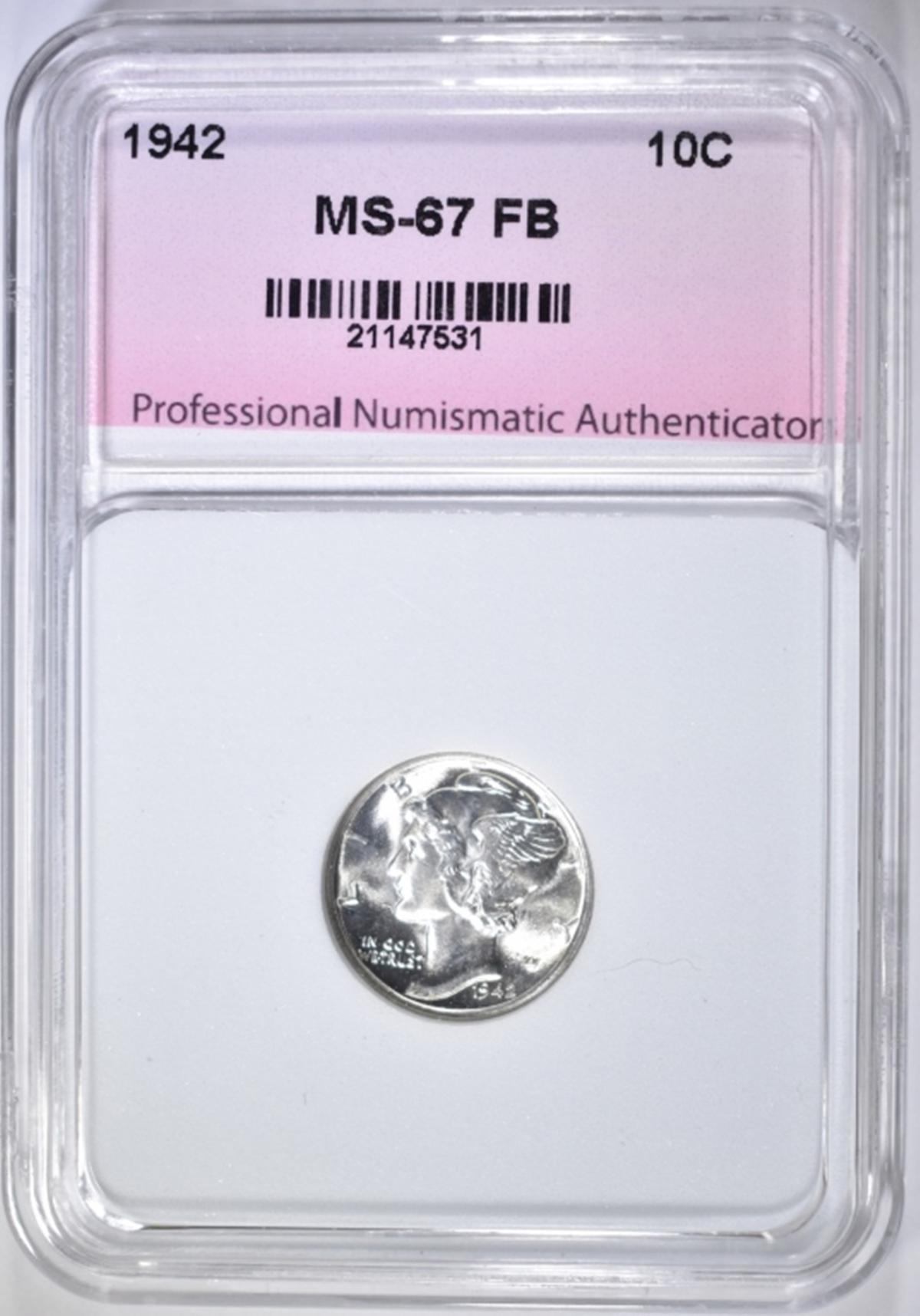 1942 MERCURY DIME, PNA SUPERB GEM BU FB