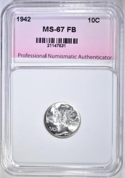 1942 MERCURY DIME, PNA SUPERB GEM BU FB