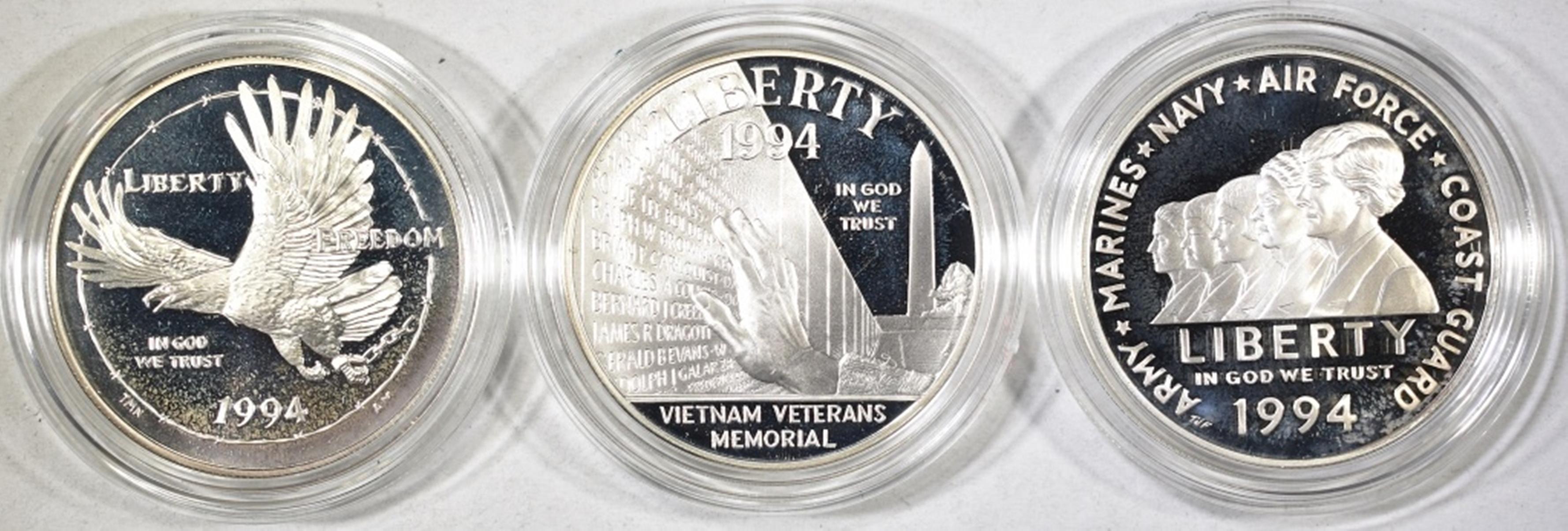 1994 U.S. VETS PROOF 3-COIN SILVER DOLLAR SET