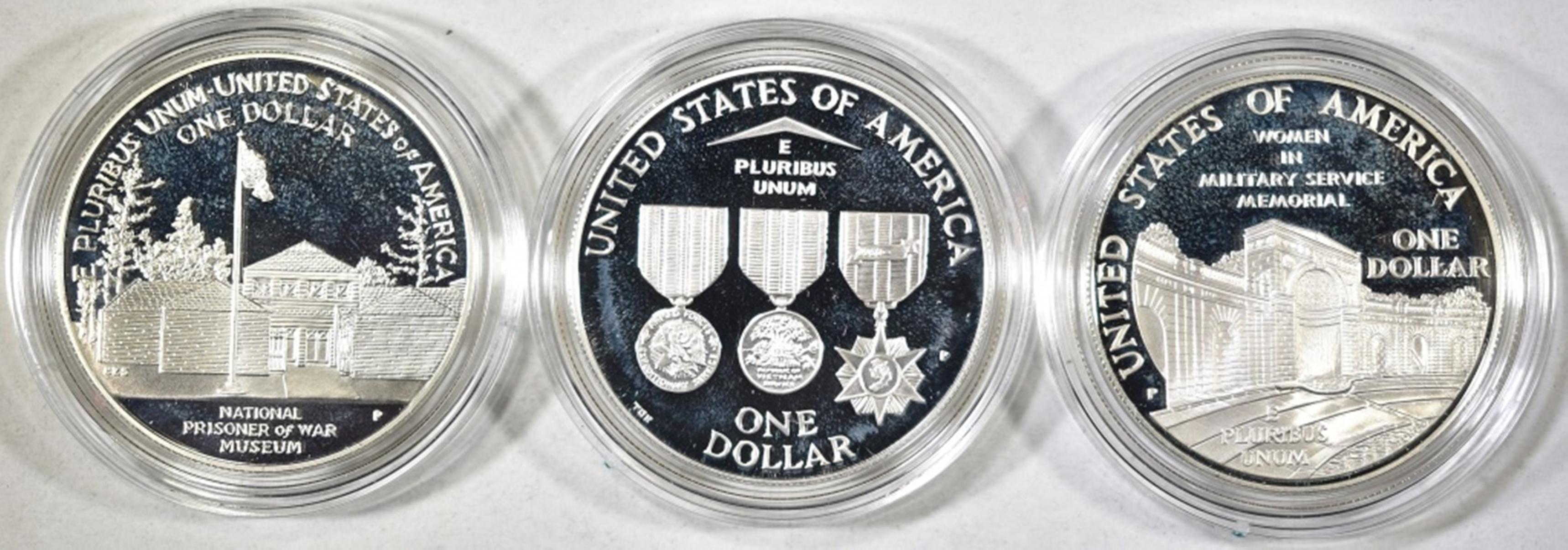 1994 U.S. VETS PROOF 3-COIN SILVER DOLLAR SET