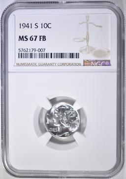 1941-S MERCURY DIME, NGC MS-67 FB