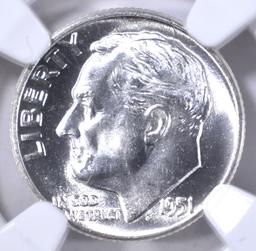 1951 ROOSEVELT DIME NGC MS-67 FT