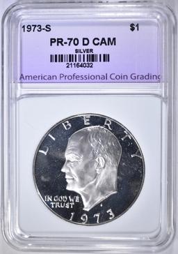 1973-S SILVER IKE DOLLAR, APCG PERFECT GEM PR DCAM