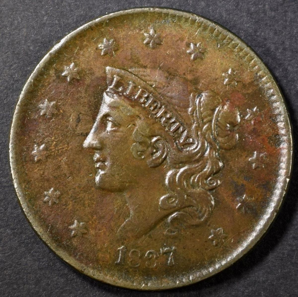 1837 LARGE CENT, XF