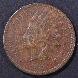 1872 INDIAN CENT VF POROUS, KEY DATE