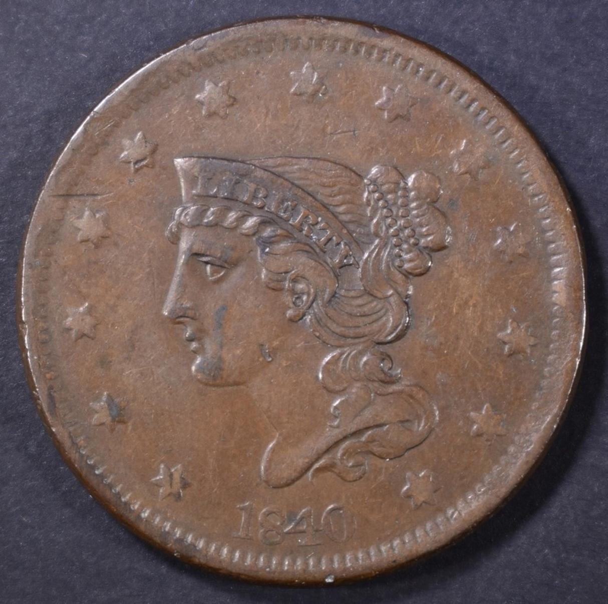 1840 LARGE CENT XF RIM BUMP