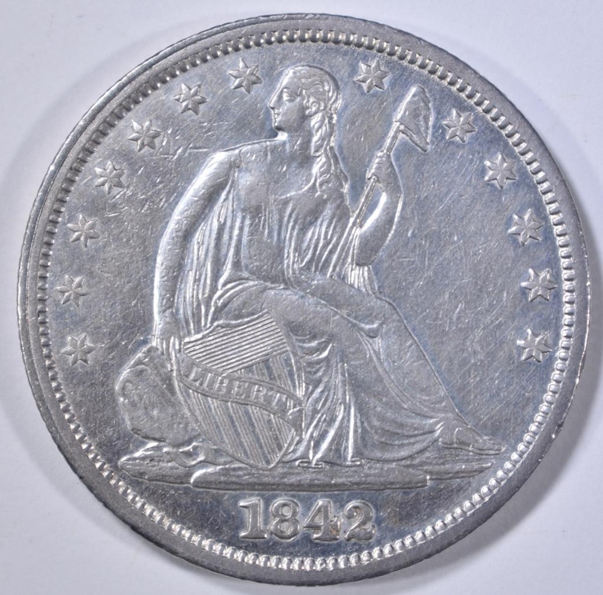 1842 SEATED LIBERTY HALF DOLLAR AU